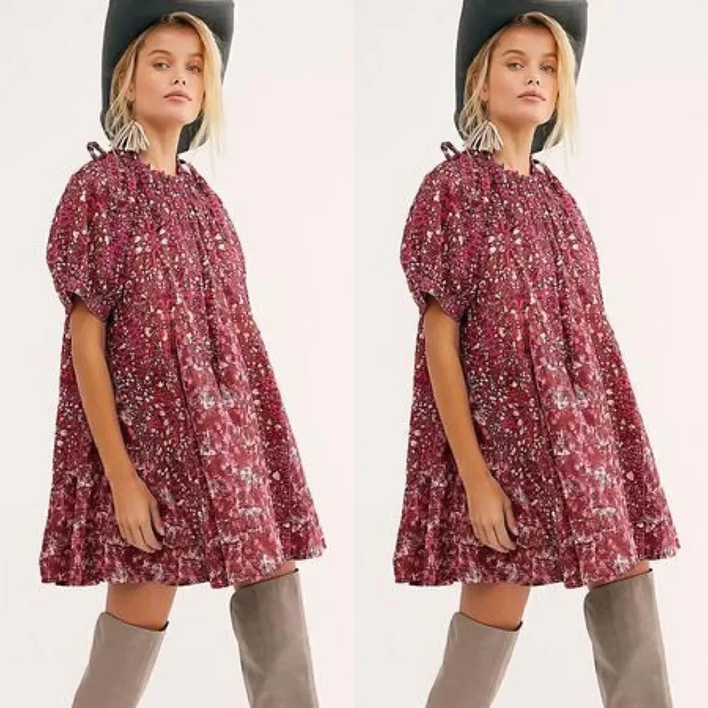 Free People jet set floral bardot mini dress
